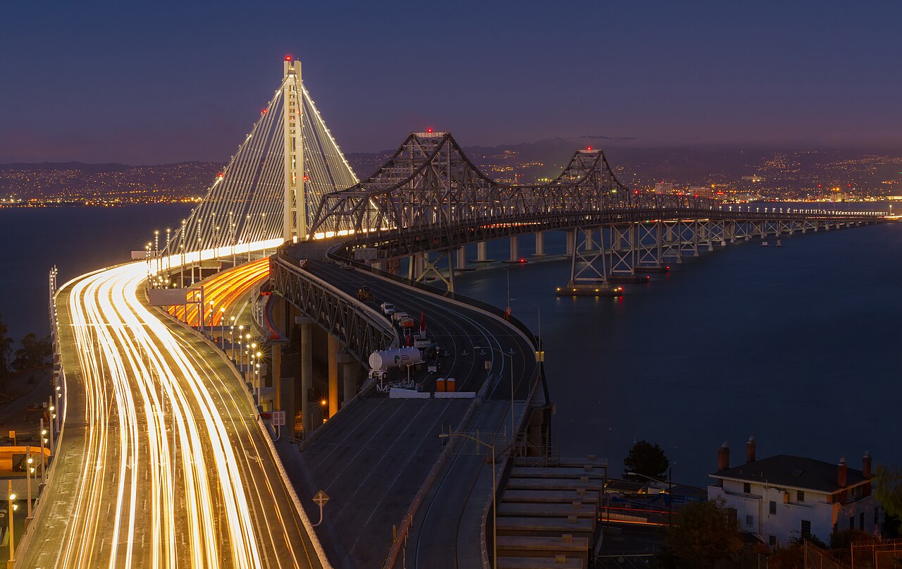 San Francisco–Oakland Bay Bridge with the bay in the background
