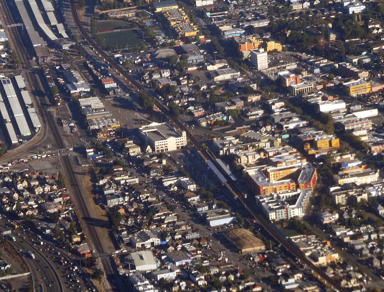 Aerial view of the Fruitvale district and BART station area