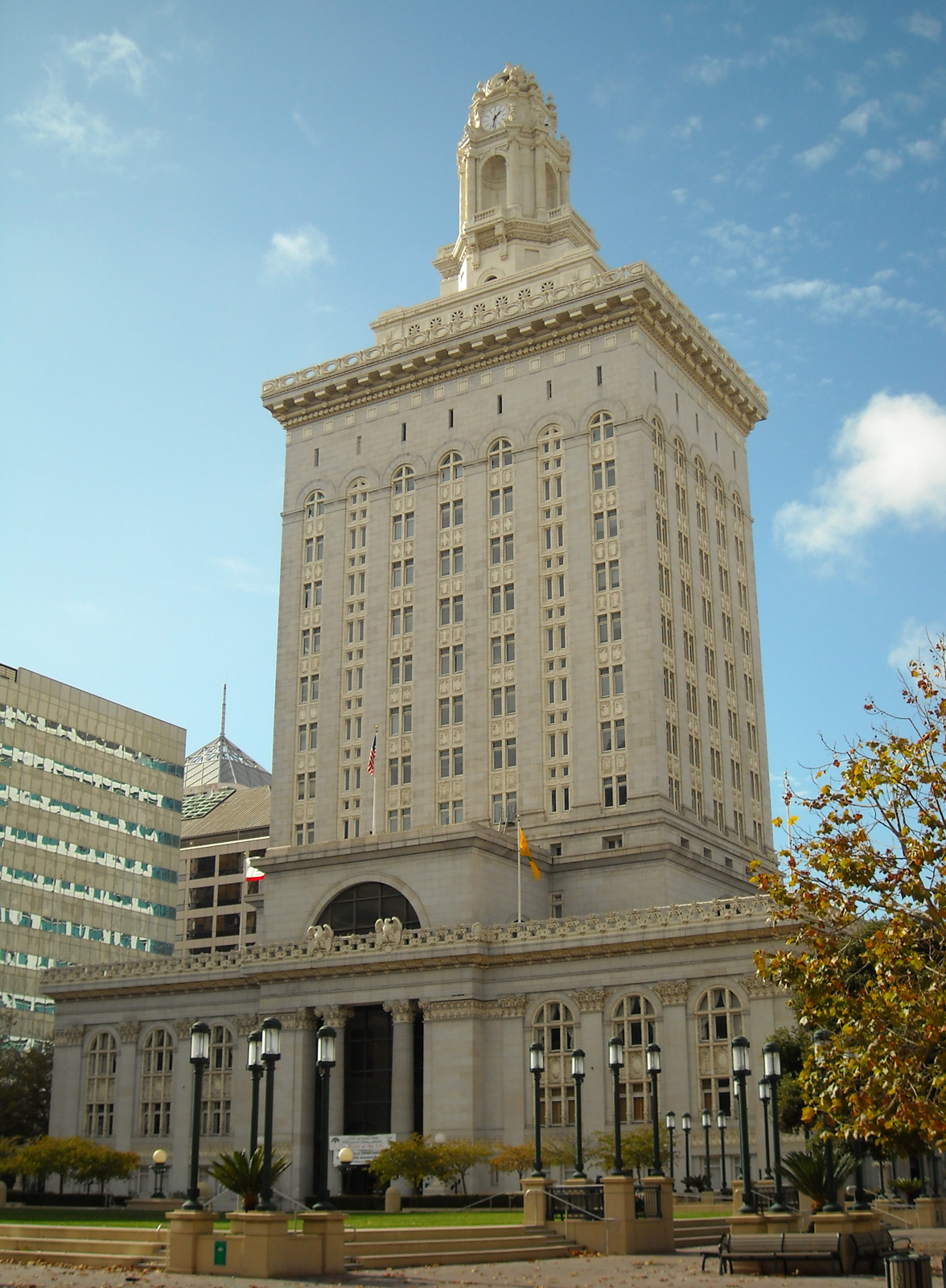 Oakland City Hall tower and surrounding buildings